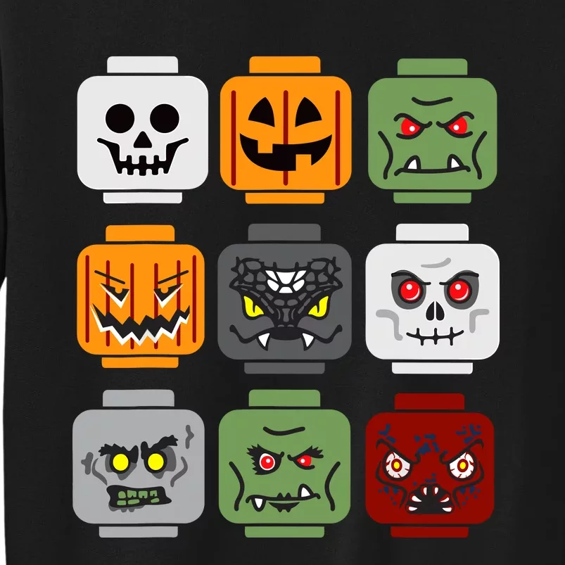 Halloween Building Brick Head Pumpkin Ghost Zombie Friends Tall Sweatshirt