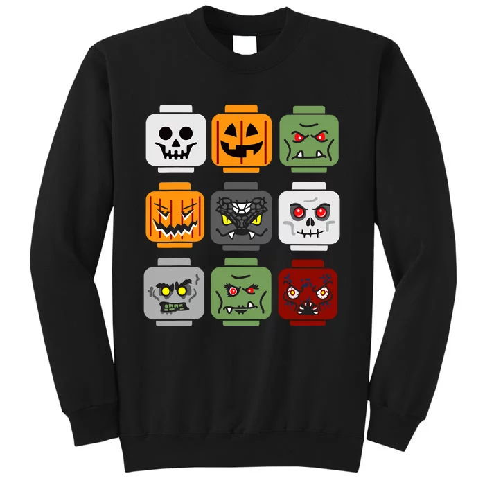 Halloween Building Brick Head Pumpkin Ghost Zombie Friends Tall Sweatshirt