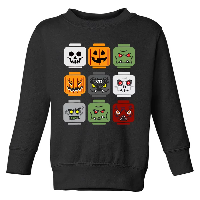 Halloween Building Brick Head Pumpkin Ghost Zombie Friends Toddler Sweatshirt