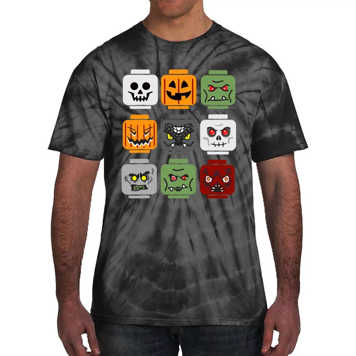 Halloween Building Brick Head Pumpkin Ghost Zombie Friends Tie-Dye T-Shirt