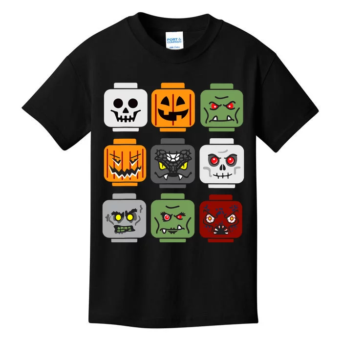 Halloween Building Brick Head Pumpkin Ghost Zombie Friends Kids T-Shirt