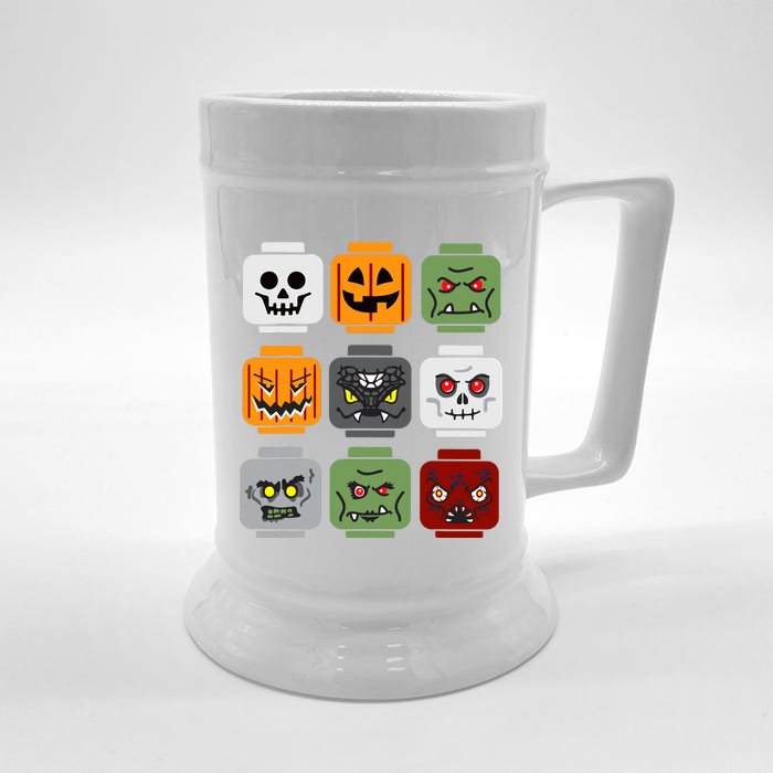 Halloween Building Brick Head Pumpkin Ghost Zombie Friends Front & Back Beer Stein