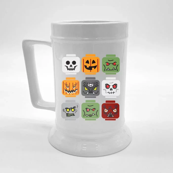 Halloween Building Brick Head Pumpkin Ghost Zombie Friends Front & Back Beer Stein