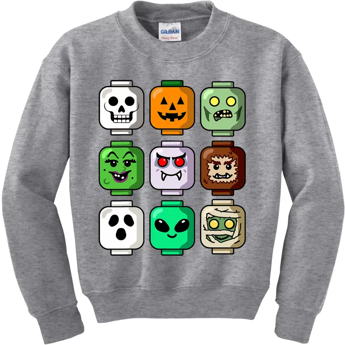 Halloween Building Brick Head Pumpkin Ghost Zombie Boy Kids Sweatshirt