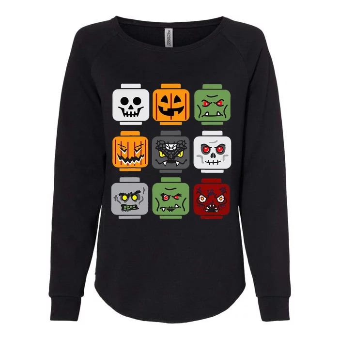 Halloween Building Brick Head Pumpkin Ghost Zombie Friends Womens California Wash Sweatshirt