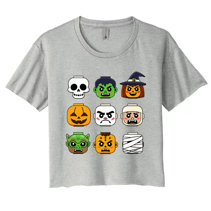 Halloween Building Brick Head Pumpkin Ghost Zombie Women's Crop Top Tee