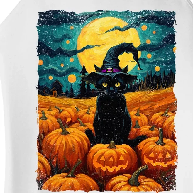 Halloween Black Cat Van Gogh Witch Kawaii Pumpkin Women’s Perfect Tri Rocker Tank