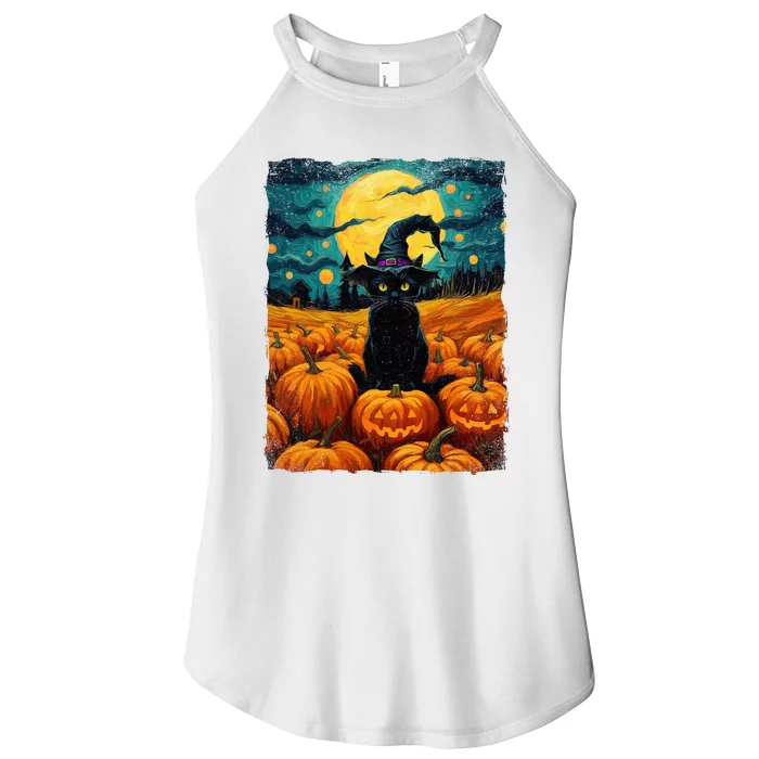 Halloween Black Cat Van Gogh Witch Kawaii Pumpkin Women’s Perfect Tri Rocker Tank