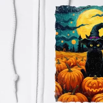 Halloween Black Cat Van Gogh Witch Kawaii Pumpkin Full Zip Hoodie