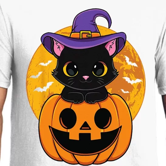 Halloween Black Cat Witch Hat Pumpkin Pajama Set