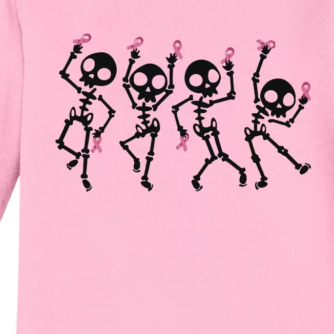 Halloween Breast Cancer Awareness Spooky Skeleton Baby Long Sleeve Bodysuit