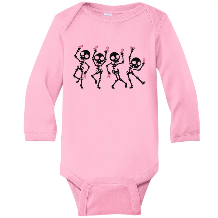 Halloween Breast Cancer Awareness Spooky Skeleton Baby Long Sleeve Bodysuit