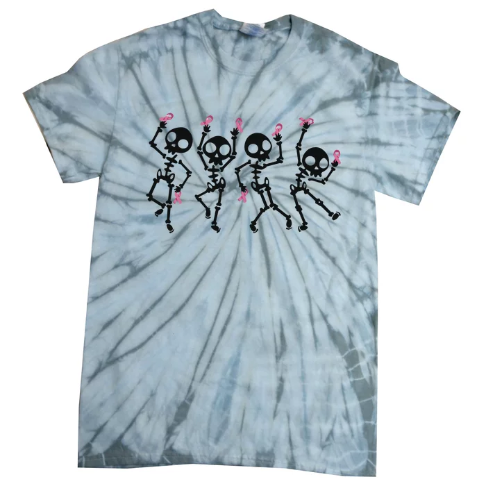 Halloween Breast Cancer Awareness Spooky Skeleton Tie-Dye T-Shirt