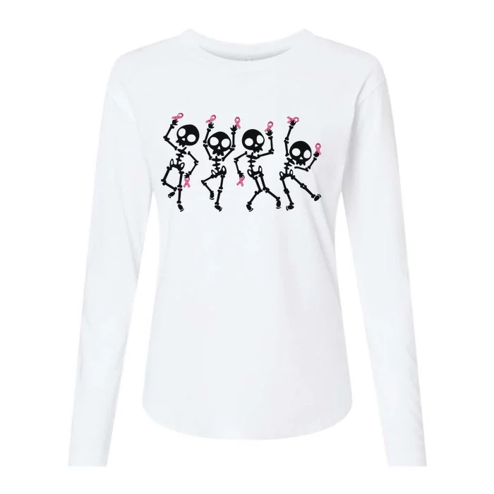 Halloween Breast Cancer Awareness Spooky Skeleton Womens Cotton Relaxed Long Sleeve T-Shirt