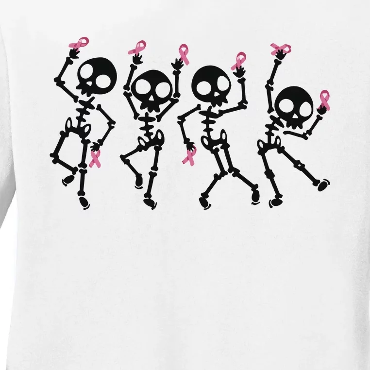 Halloween Breast Cancer Awareness Spooky Skeleton Ladies Long Sleeve Shirt