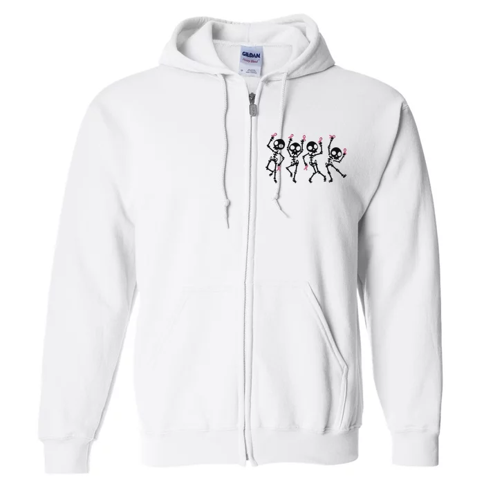 Halloween Breast Cancer Awareness Spooky Skeleton Full Zip Hoodie