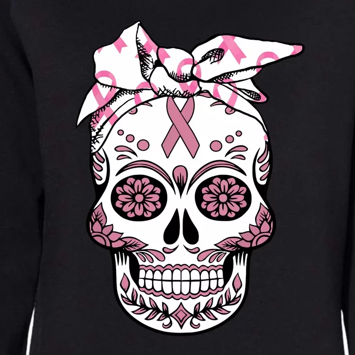 Halloween Breast Cancer Awareness Ribbon Skull Skeleton Womens California Wash Sweatshirt