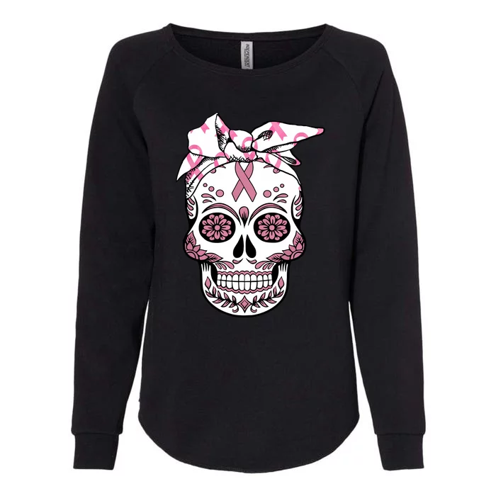 Halloween Breast Cancer Awareness Ribbon Skull Skeleton Womens California Wash Sweatshirt