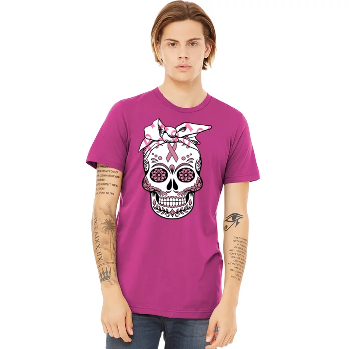 Halloween Breast Cancer Awareness Ribbon Skull Skeleton Premium T-Shirt