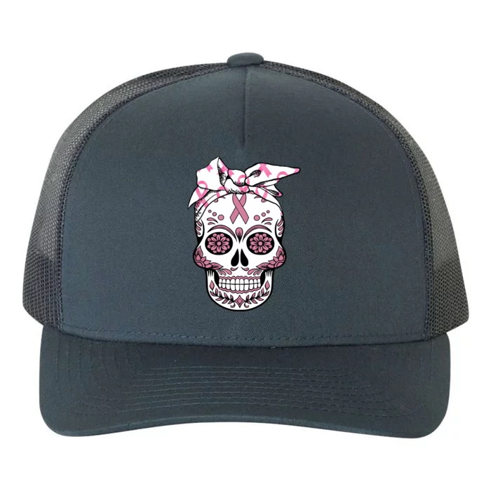 Halloween Breast Cancer Awareness Ribbon Skull Skeleton Yupoong Adult 5-Panel Trucker Hat