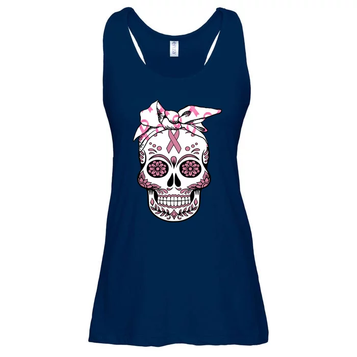 Halloween Breast Cancer Awareness Ribbon Skull Skeleton Ladies Essential Flowy Tank