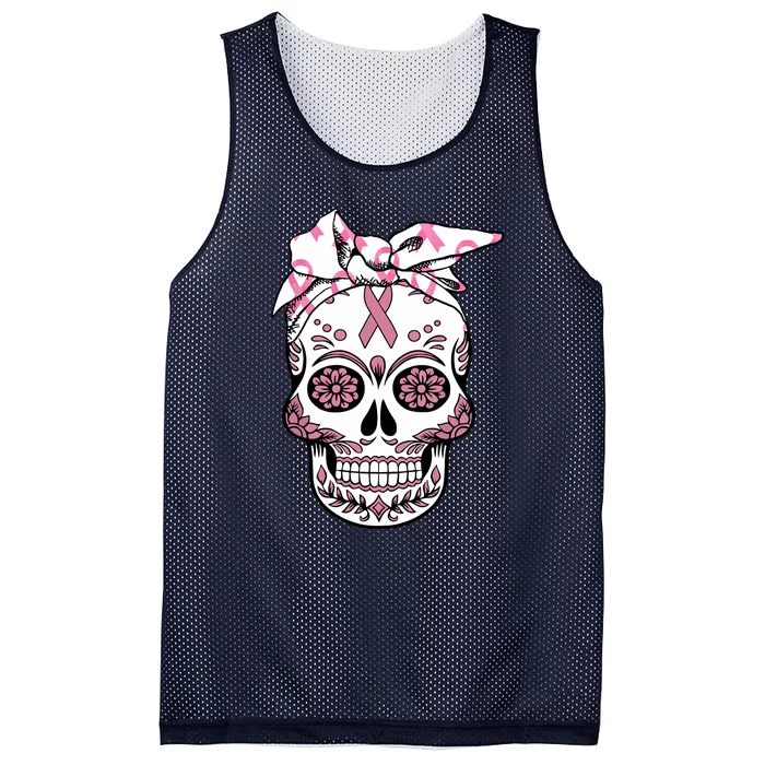 Halloween Breast Cancer Awareness Ribbon Skull Skeleton Mesh Reversible Basketball Jersey Tank