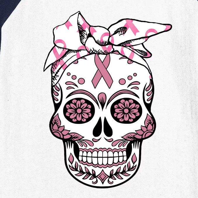 Halloween Breast Cancer Awareness Ribbon Skull Skeleton Baseball Sleeve Shirt