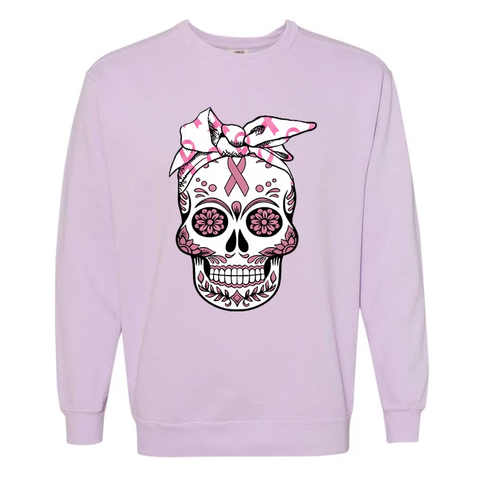 Halloween Breast Cancer Awareness Ribbon Skull Skeleton Garment-Dyed Sweatshirt