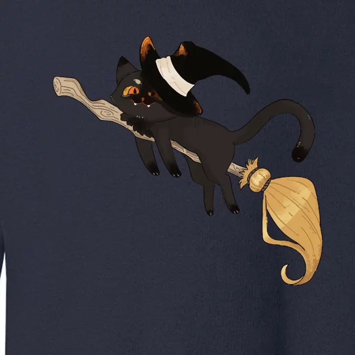 Halloween Black Cat Flying With A Broom Toddler Sweatshirt