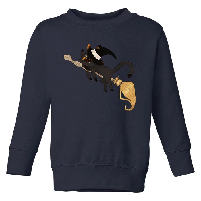 Halloween Black Cat Flying With A Broom Toddler Sweatshirt