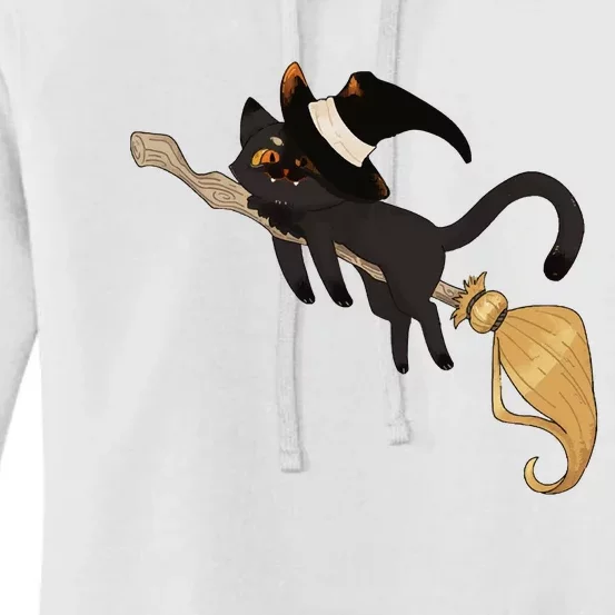 Halloween Black Cat Flying With A Broom Women's Pullover Hoodie