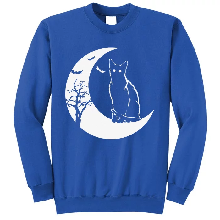 Halloween Black Cat Fanatics Cute Bat And Moon Gift Tall Sweatshirt