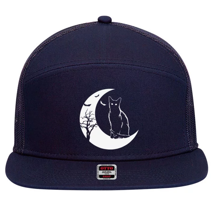 Halloween Black Cat Fanatics Cute Bat And Moon Gift 7 Panel Mesh Trucker Snapback Hat