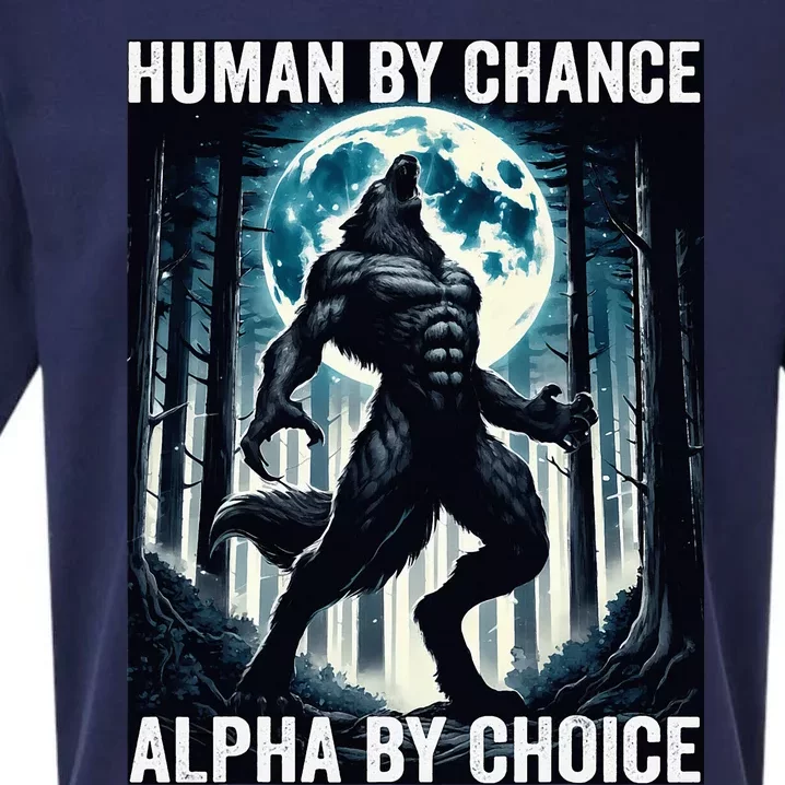 Human By Chance Alpha By Choice Cool Funny Alpha Wolf Meme Sueded Cloud Jersey T-Shirt