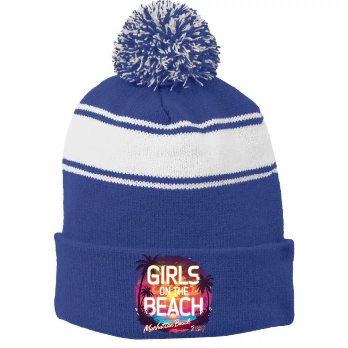 Hattan Beach California Trip 2024 Gift Stripe Pom Pom Beanie