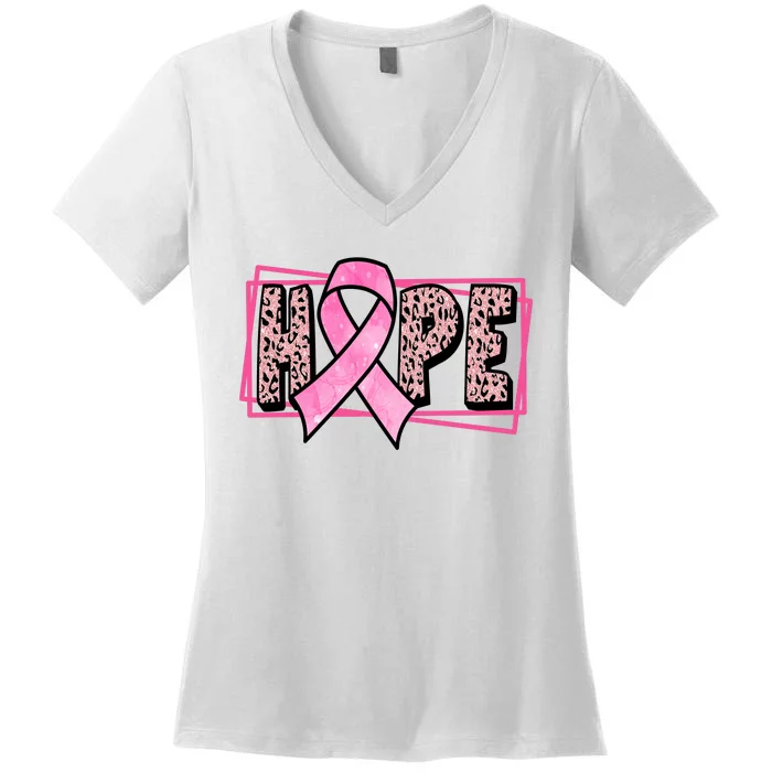 Hope Breast Cancer Awareness Ribbon Women's V-Neck T-Shirt