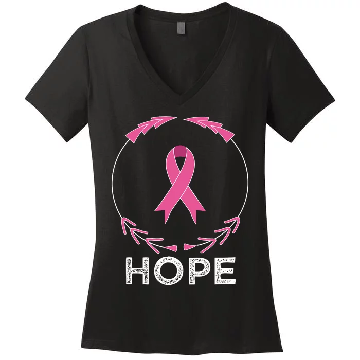 Hope Breast Cancer Awareness T With Ribbon Women's V-Neck T-Shirt