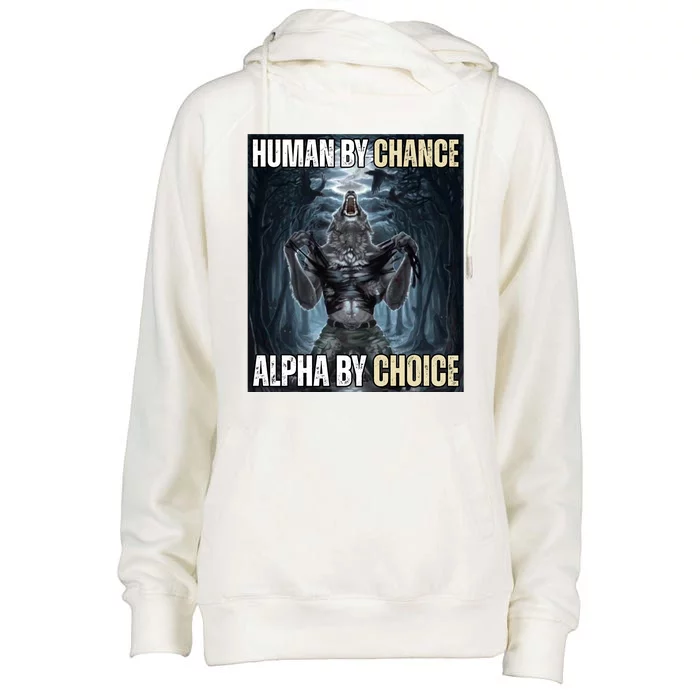 Human By Chance Alpha By Choice Funny Womens Funnel Neck Pullover Hood