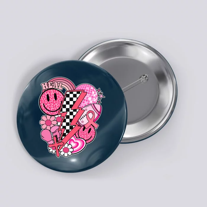 Heal Breast Cancer Awareness Retro Smile Button