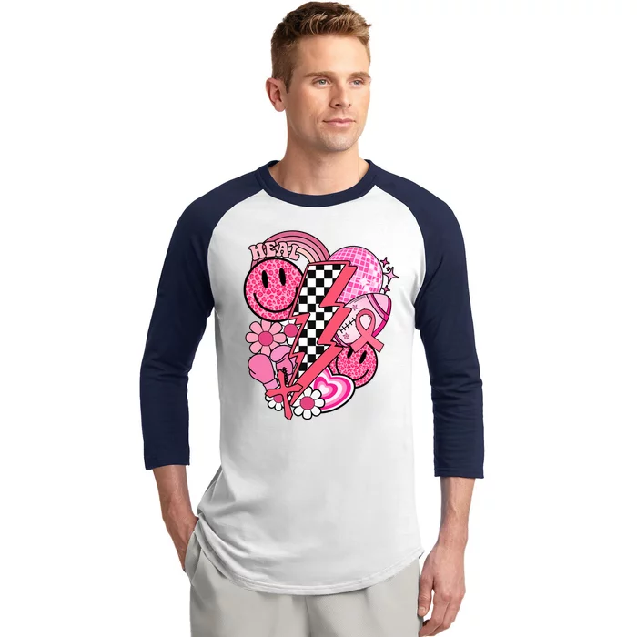 Heal Breast Cancer Awareness Retro Smile Baseball Sleeve Shirt