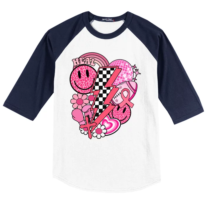 Heal Breast Cancer Awareness Retro Smile Baseball Sleeve Shirt