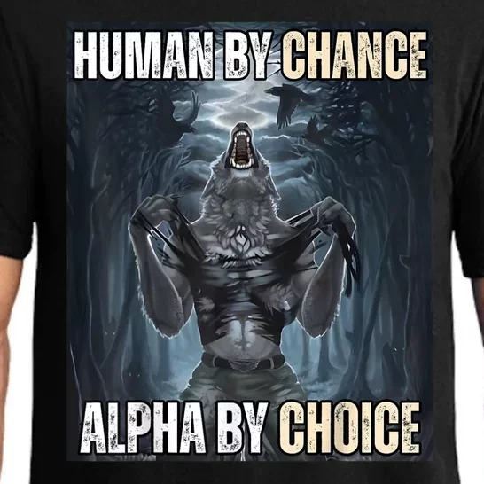 Human By Chance Alpha By Choice Cool Funny Alpha Wolf Meme Pajama Set