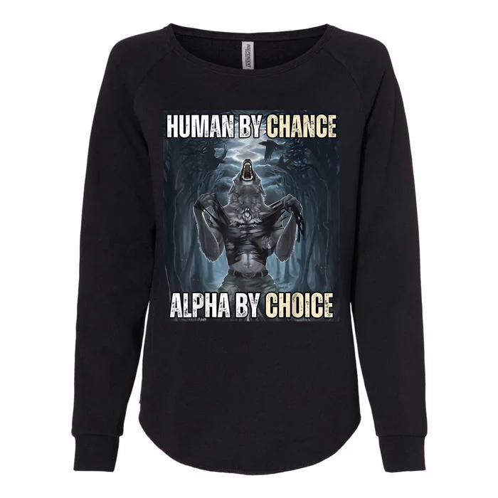 Human By Chance Alpha By Choice Cool Funny Alpha Wolf Meme Womens California Wash Sweatshirt