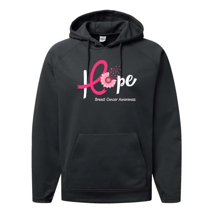 Hope Breast Cancer Pink Ribbons Sunflower October We Wear Pink Performance Fleece Hoodie