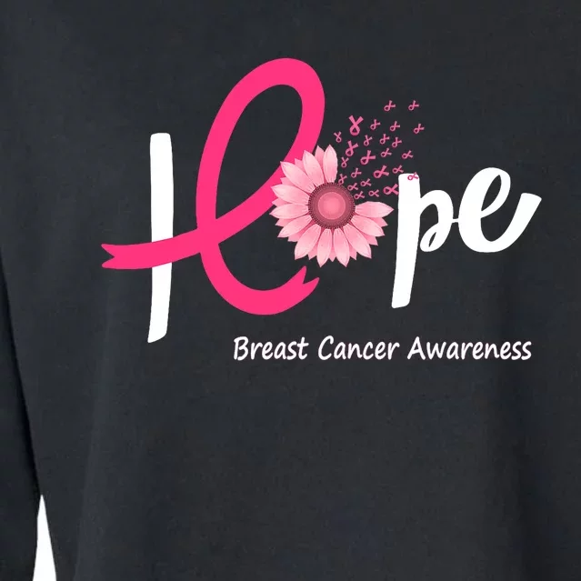 Hope Breast Cancer Pink Ribbons Sunflower October We Wear Pink Cropped Pullover Crew