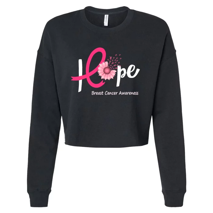 Hope Breast Cancer Pink Ribbons Sunflower October We Wear Pink Cropped Pullover Crew