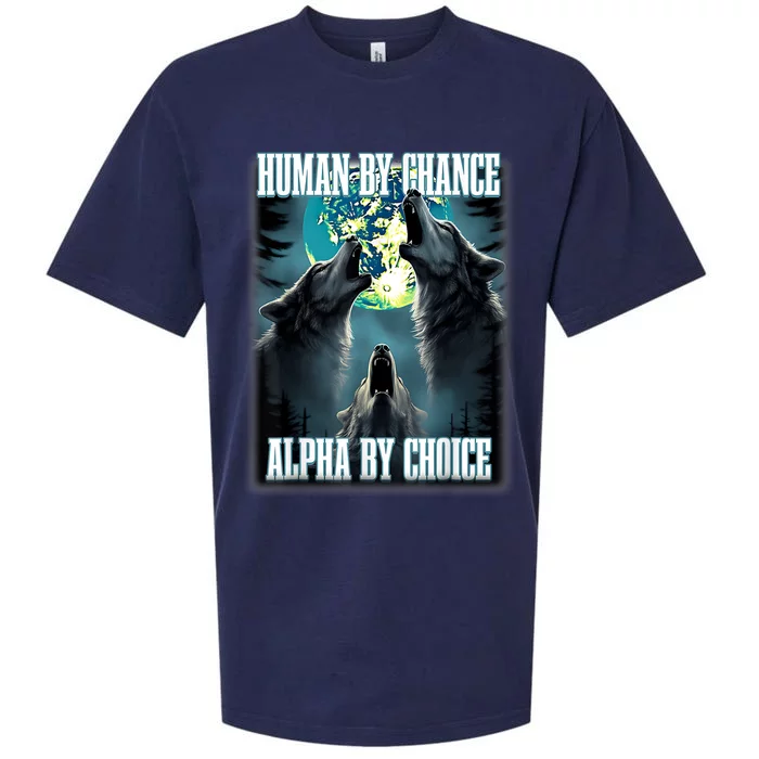 Human By Chance Alpha By Choice Funny Alpha Wolf Meme Sueded Cloud Jersey T-Shirt