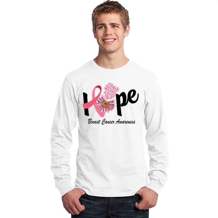 Hope Breast Cancer Awareness Flower Ribbon Long Sleeve Shirt