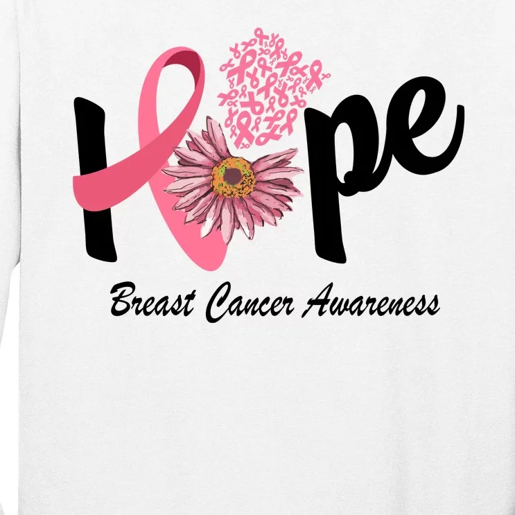 Hope Breast Cancer Awareness Flower Ribbon Long Sleeve Shirt