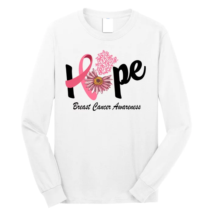 Hope Breast Cancer Awareness Flower Ribbon Long Sleeve Shirt